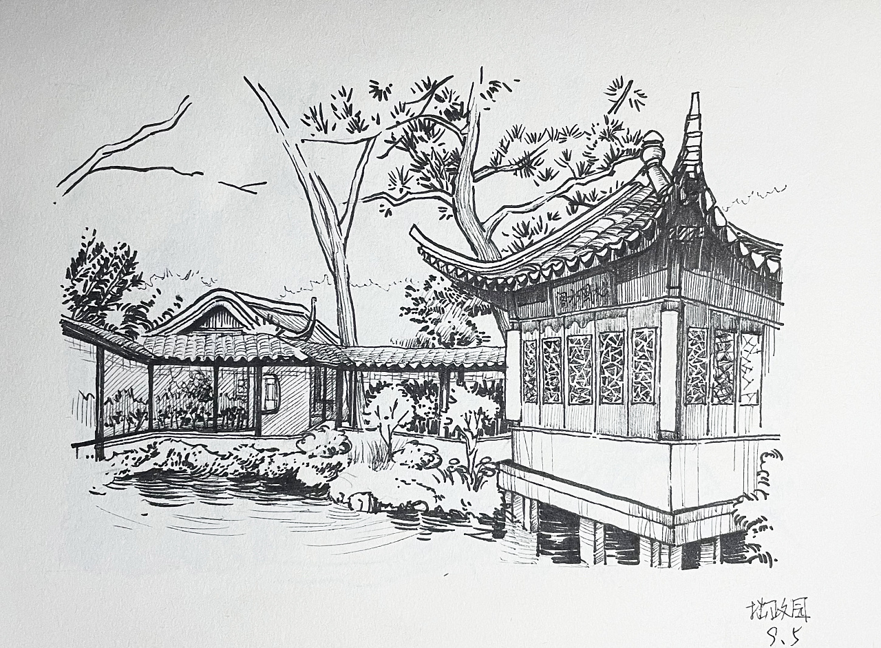 苏州园林房屋简笔画图片