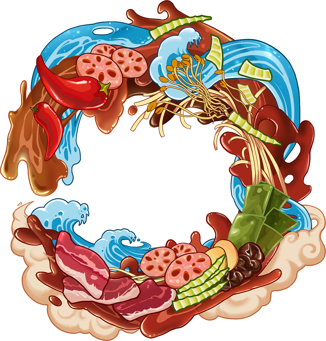 小龙厨自热火锅包装插画