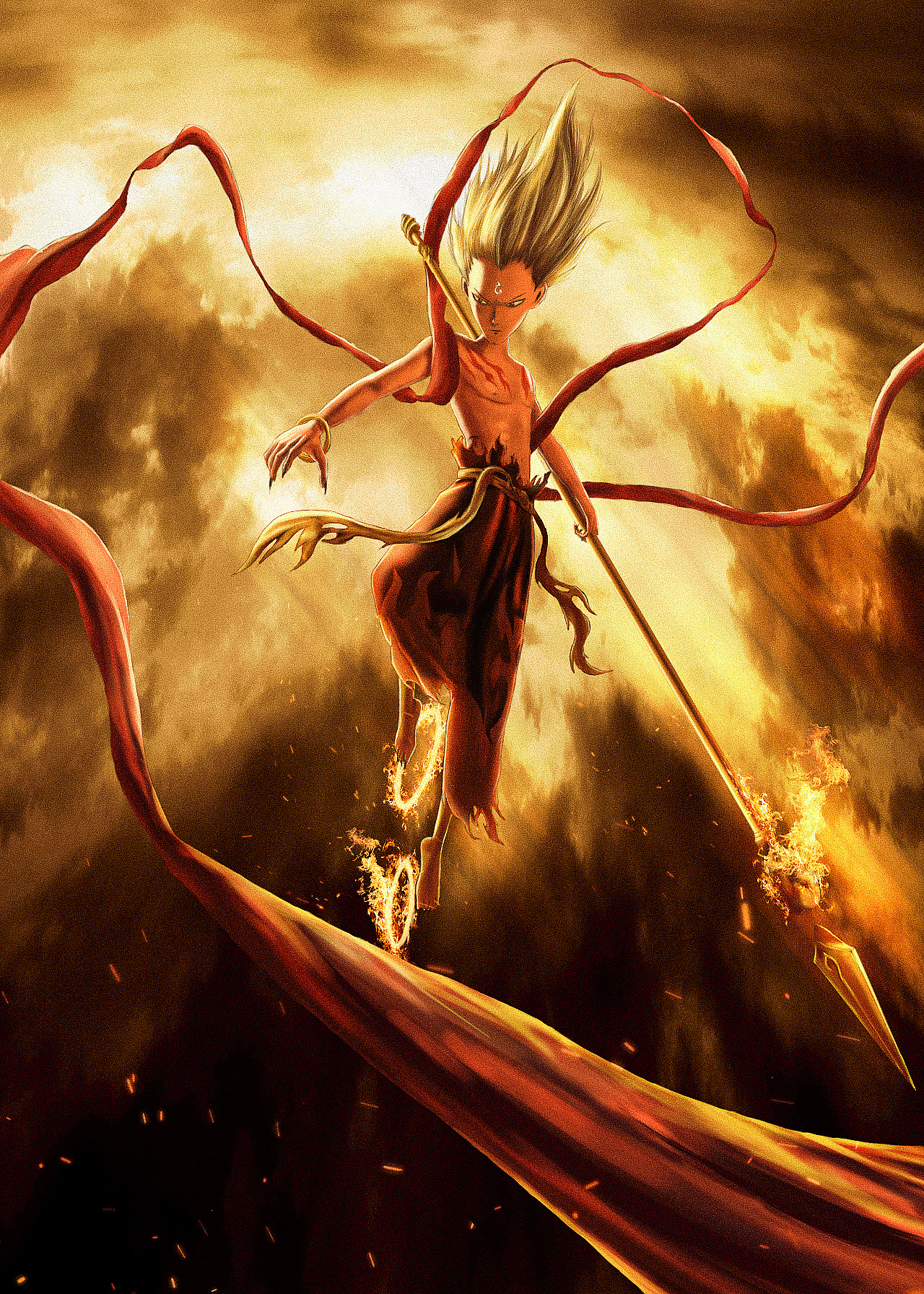 趁热度手绘动漫人物手绘哪吒手绘合成海报