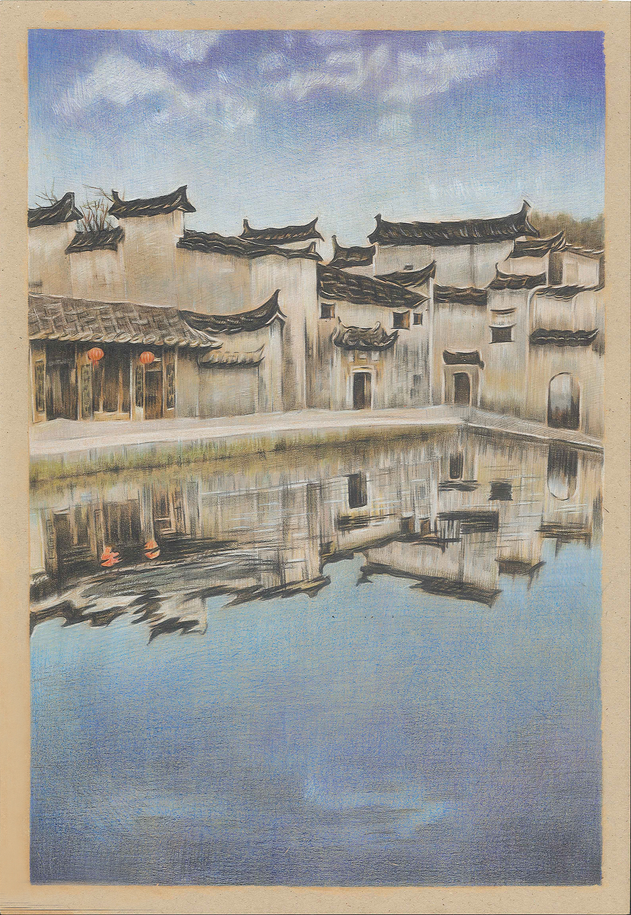 彩铅风景宏村