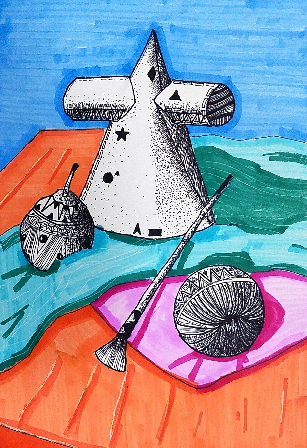 学生作品"创意线描几何体"!