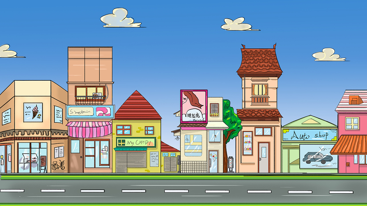 卡通街道（图ZMTEwNjY3NTgw） - 儿童插画 - 站酷设计师佟爽原创素材 - 站酷ZCOOL