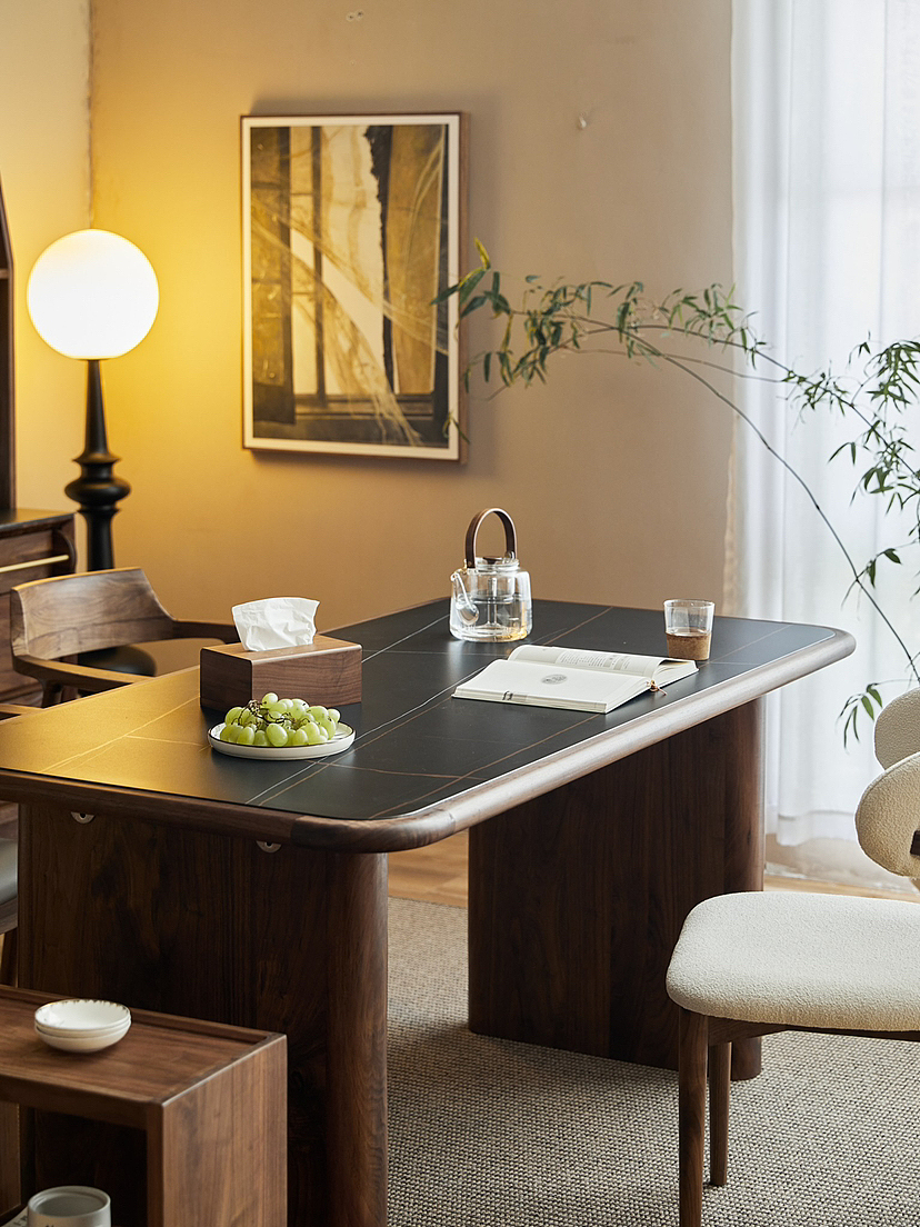 新片,胡桃木岩板餐桌拍摄