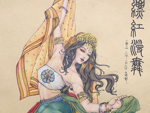 【彩铅人物】2023年一月新作：《缥红漫舞》