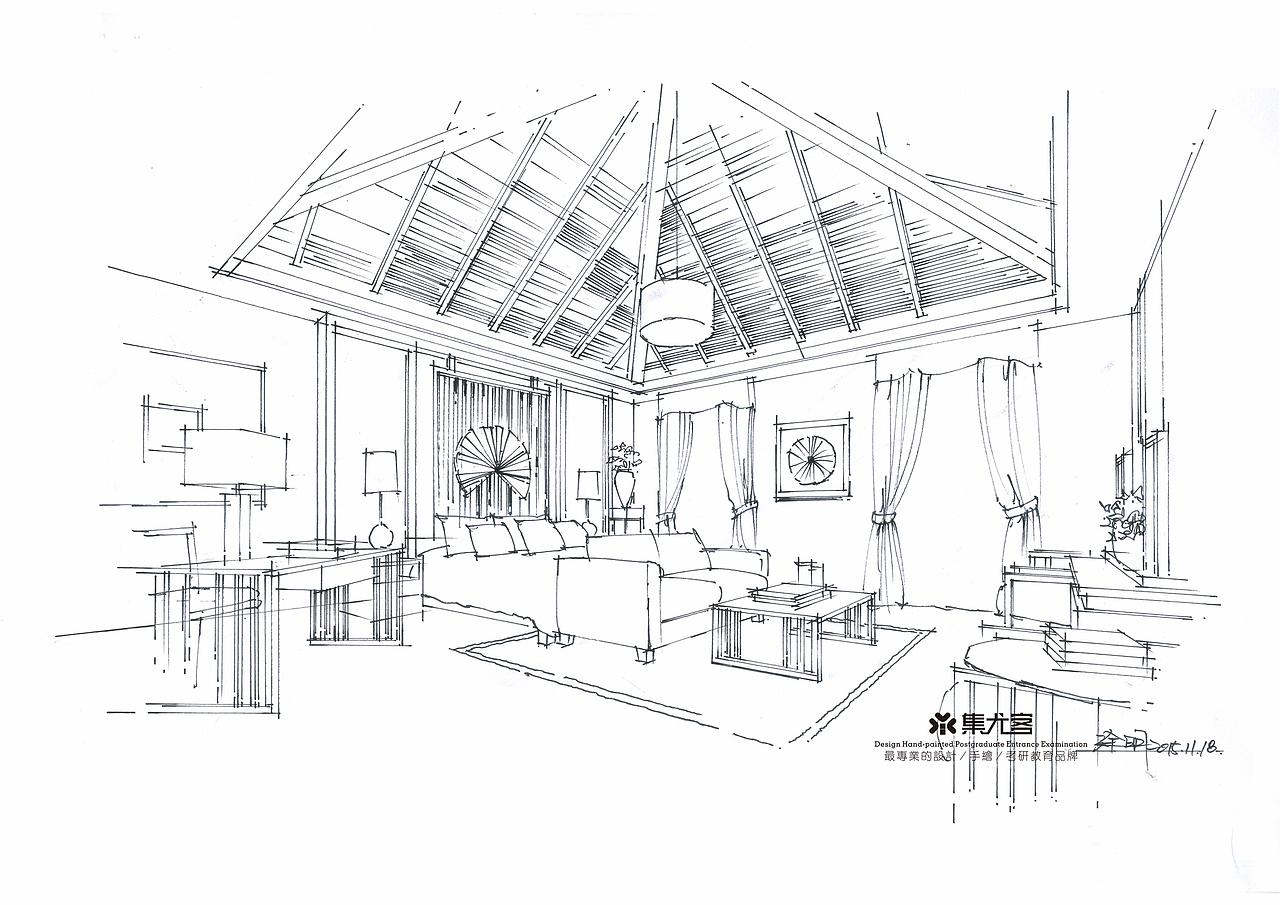 【集尤客手绘作品】徐明老师室内空间手绘线稿快速表达（图ZMTU0NjM5ODY0） - 家装设计 - 站酷设计师集尤客教育原创素材 - 站酷ZCOOL
