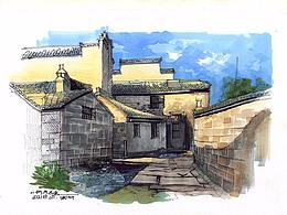 宏村小巷宏村设计写生系列步骤临摹图一行手绘青岛校区