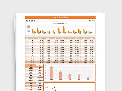 銷售成本財(cái)務(wù)分析組合圖表Excel表格