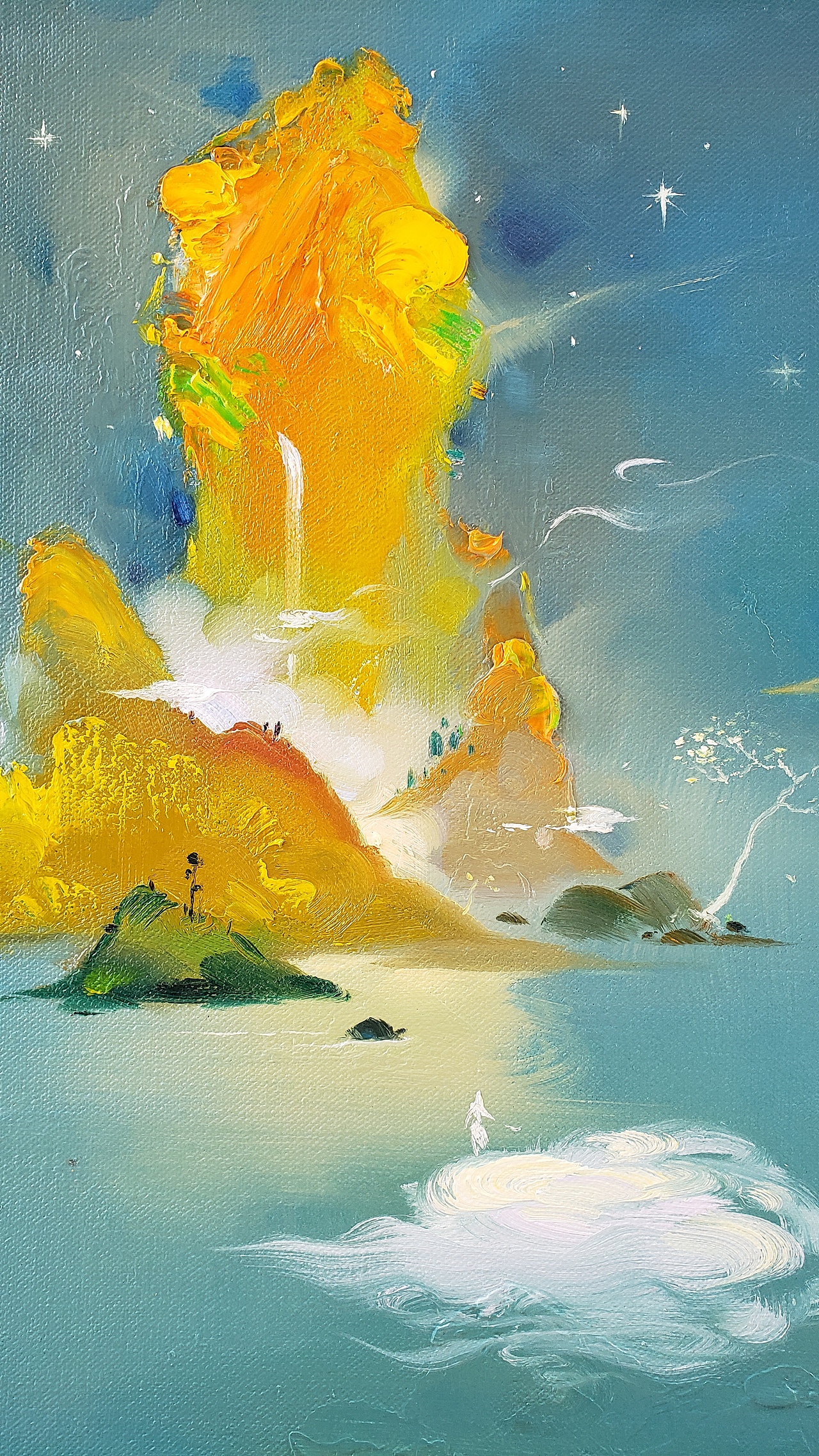 写意油画50*40cm《星空山水》（图ZMjUxOTkxNjg0） - 绘画 - 站酷设计师张临原创素材 - 站酷ZCOOL