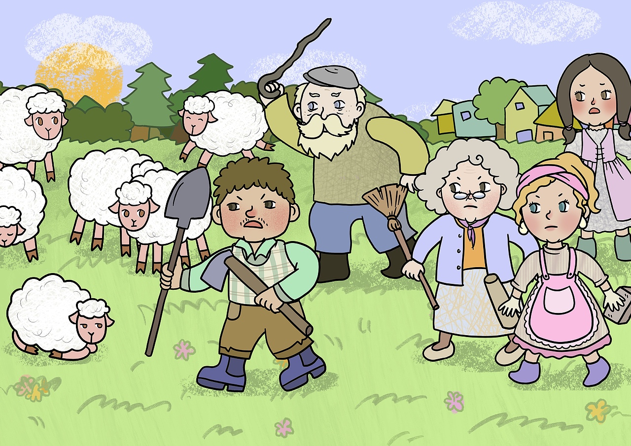 狼来了小学戏剧教材插画设计