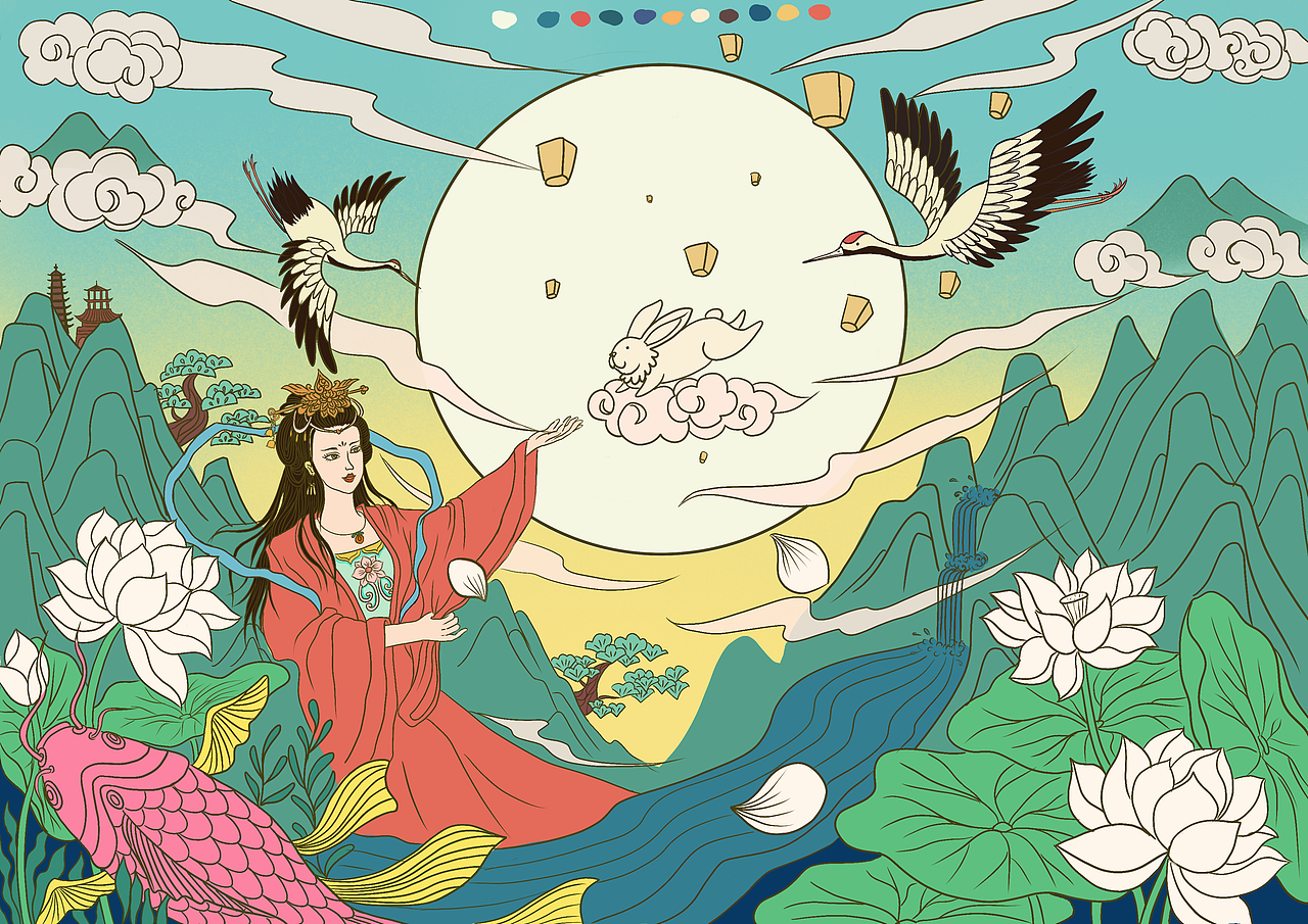 中秋国潮原创插画