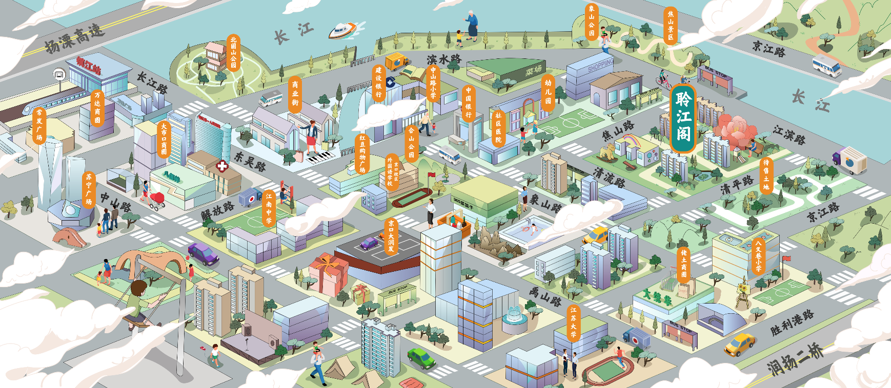 手绘地图之中南聆江阁