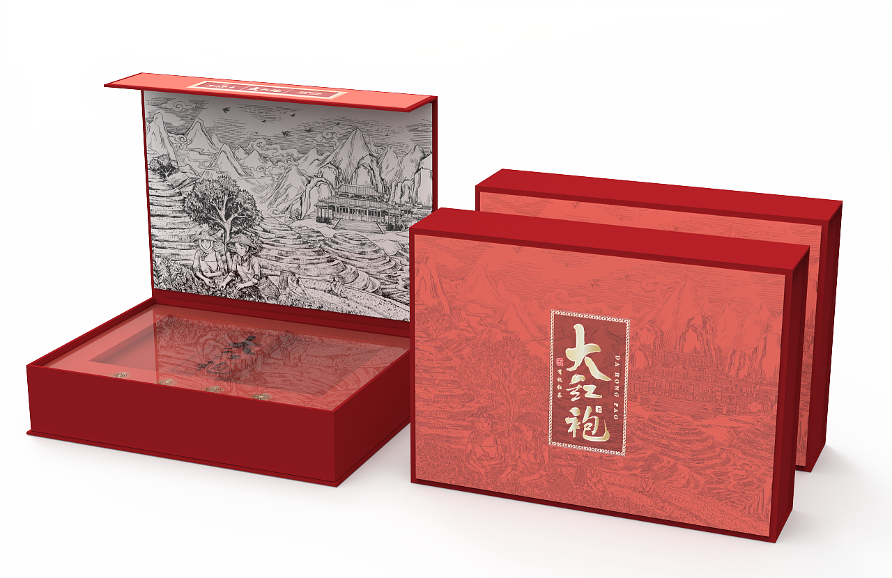 高端大红袍茶产品包装盒礼盒设计
