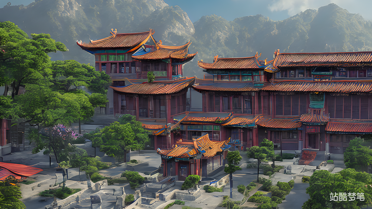 #站酷梦笔#彩色的,建筑场景,xian'jing,8K