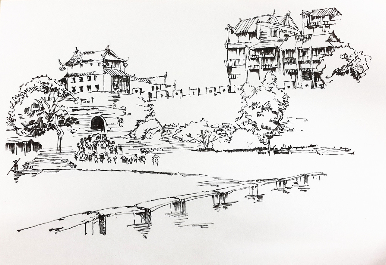 凤凰古镇速写小稿