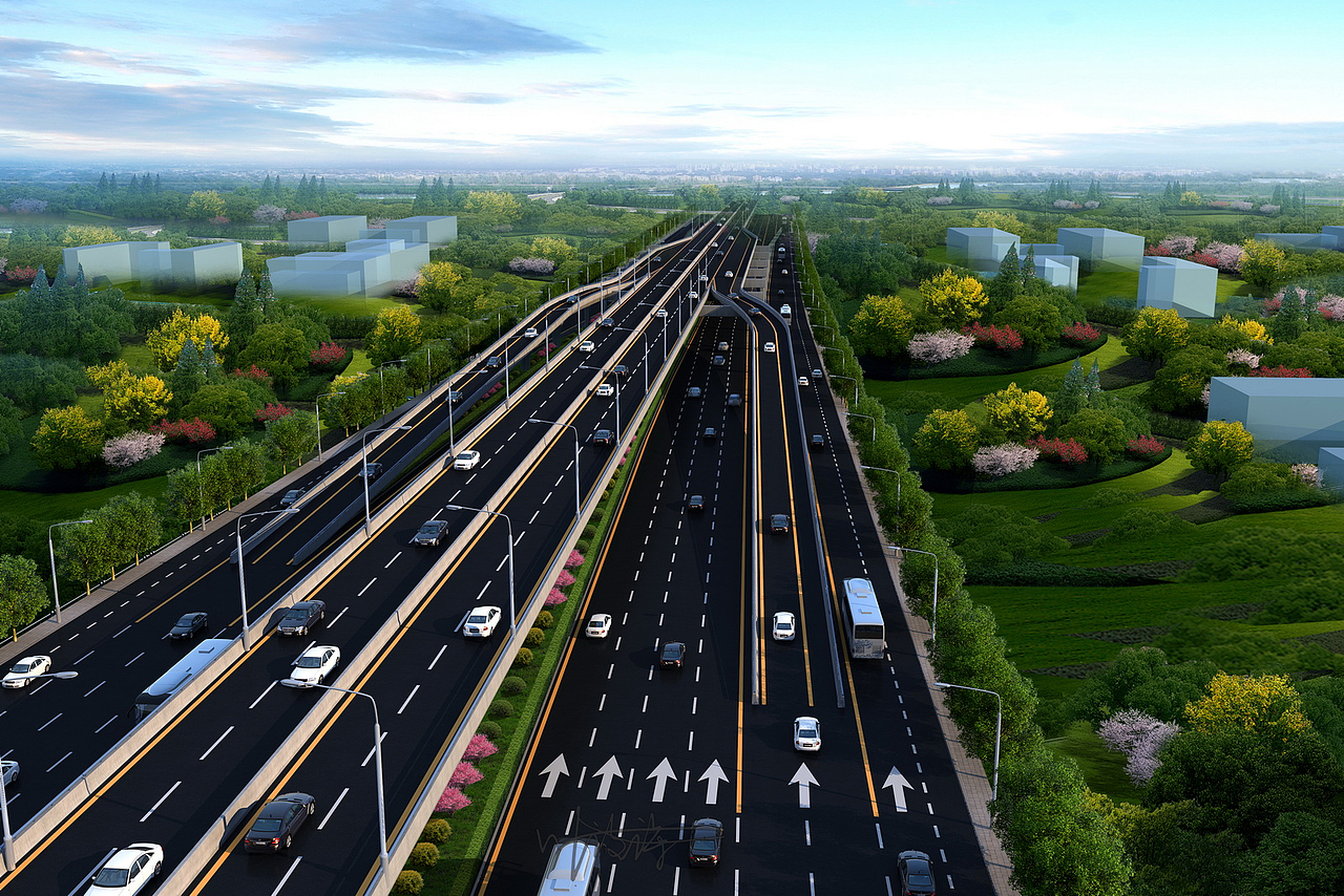 室外高铁沿线鸟瞰图