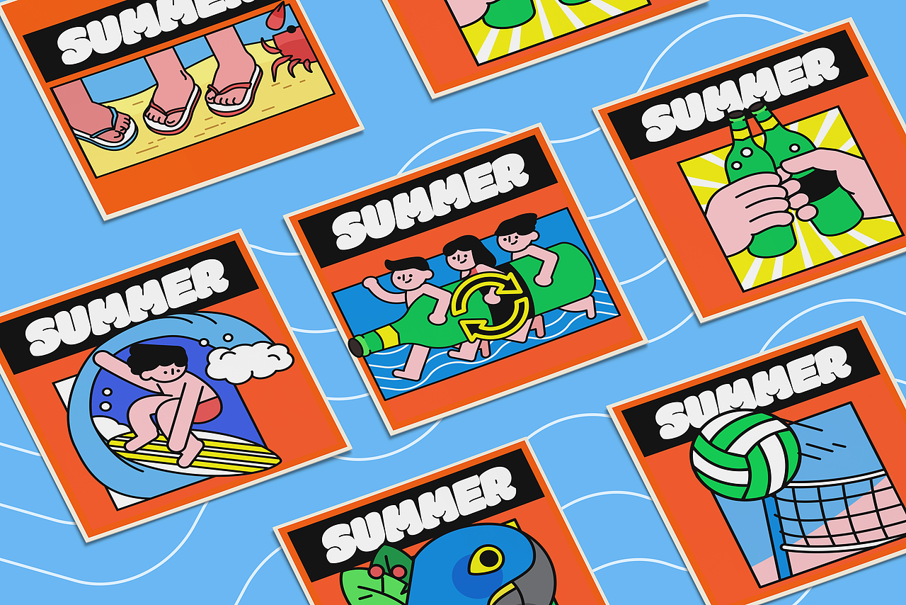 夏日进行时—「Dinlab x 陈乐哎」矢量插画七月打卡（图ZMjYzOTgyOTcy） - 商业插画 - 站酷设计师七分拿铁原创素材 - 站酷ZCOOL