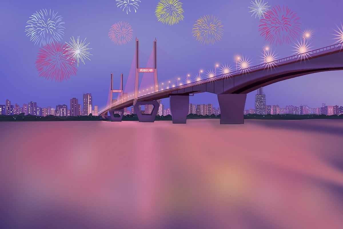 武汉长江大桥风景插画