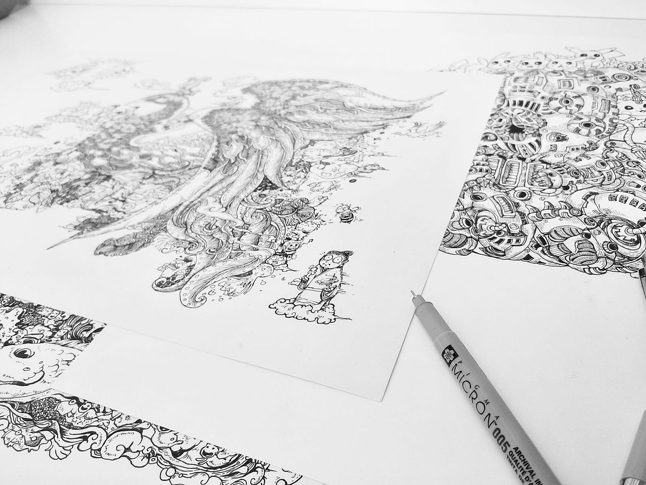 黑白插画凤凰小神仙