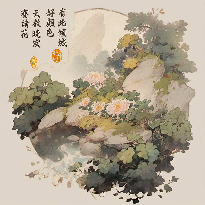 midjourney中式美学插画
