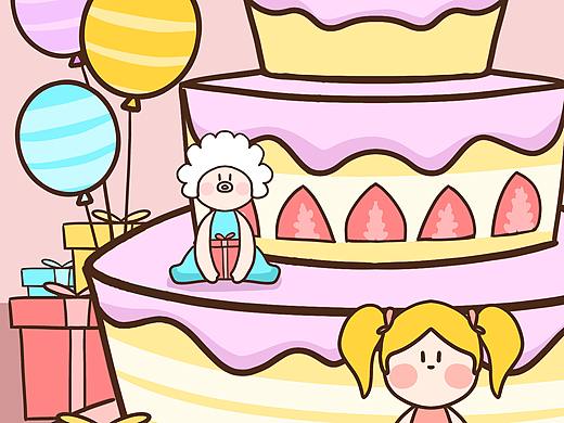 可爱风生日蛋糕贺图插画