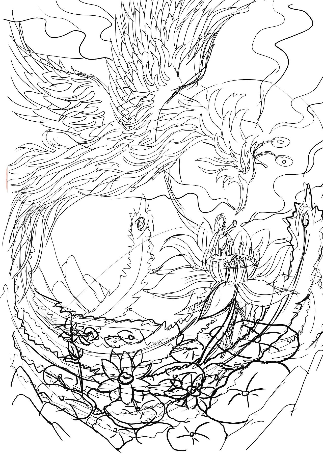 四大神兽～朱雀（带线稿）（图ZMzQ4NzIzNDU2） - 创作习作 - 站酷设计师大陳插画原创素材 - 站酷ZCOOL
