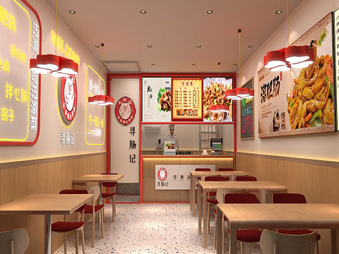 网红餐饮店3D效果图设计