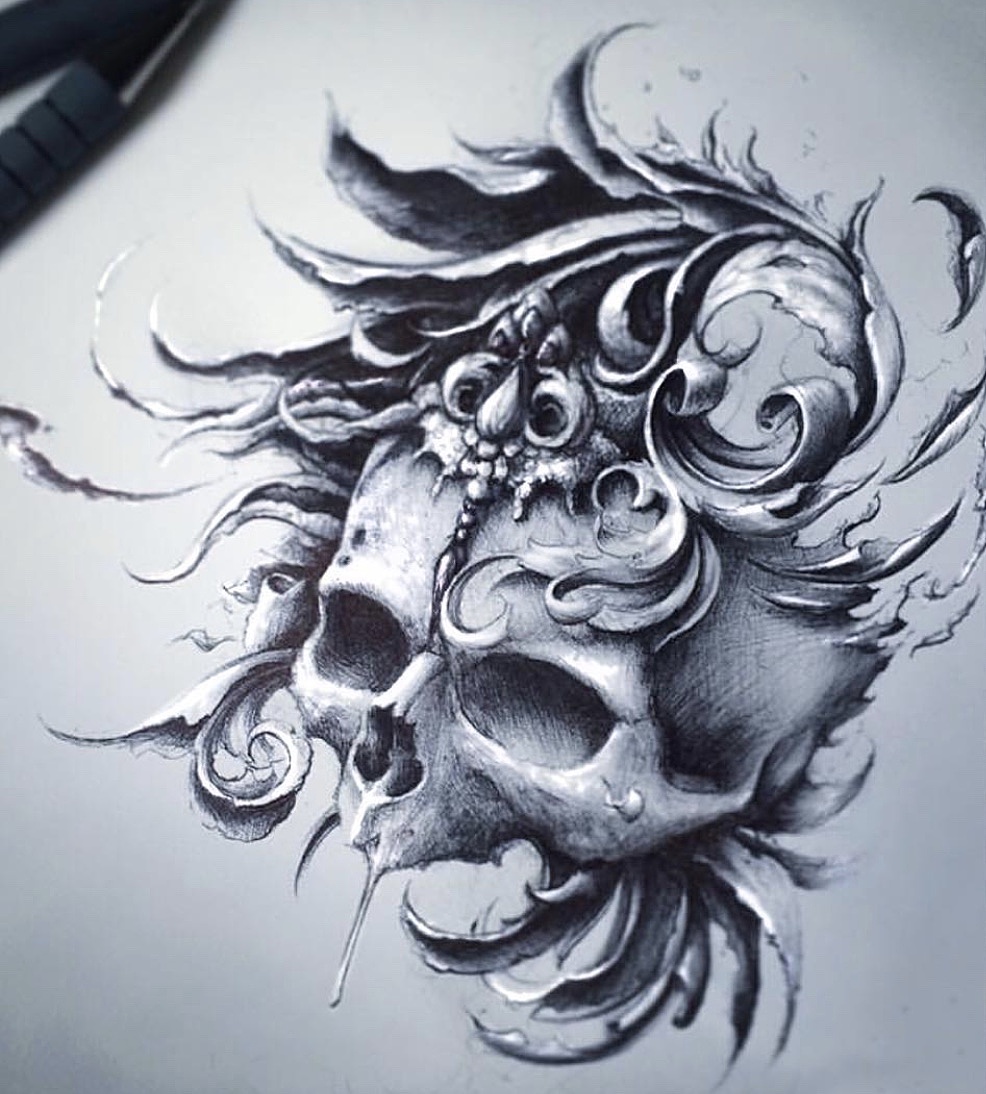 骷髅纹身图案和手稿分享