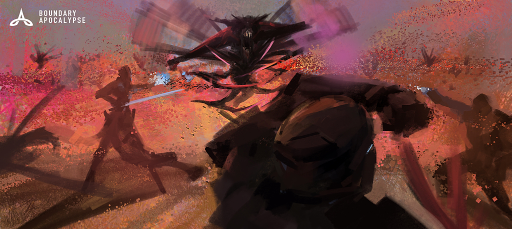 《边际启示录-遗落边陲》：三人面面相觑，巨大的隆隆声震动着他们的耳朵，谁也不知道发生了什么，他们纷纷望向传来巨大声音的北方，只见远处的地平线上渐渐显现出一大片红色，如同一片铺天盖地的赤潮，这片赤潮涌动着，迅速袭来。