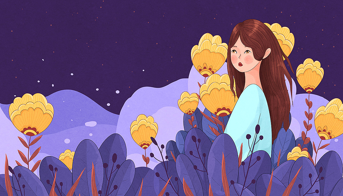 二月插画-花中女孩（图ZMTQ1ODI1MzU2） - 创作习作 - 站酷设计师李那那原创素材 - 站酷ZCOOL