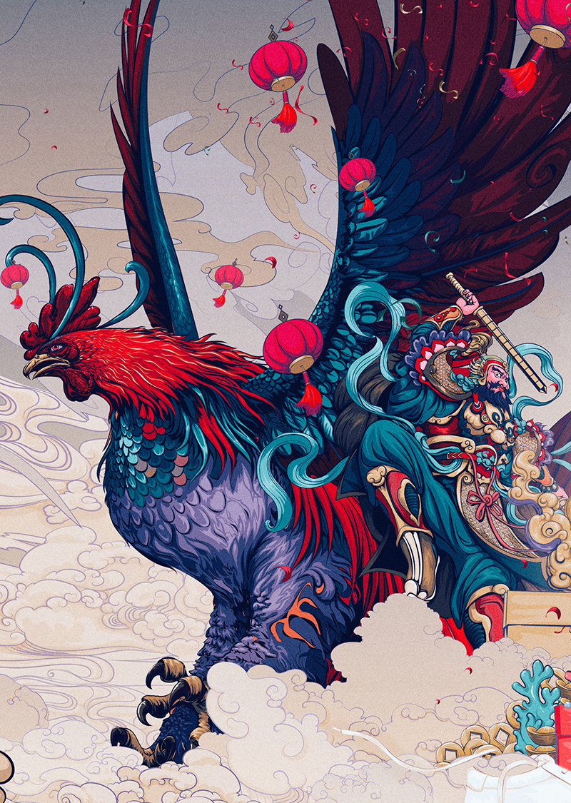 2017丁酉年-"凤凰来仪"鸡年春节主题中国风吉祥物生肖插画 desgined