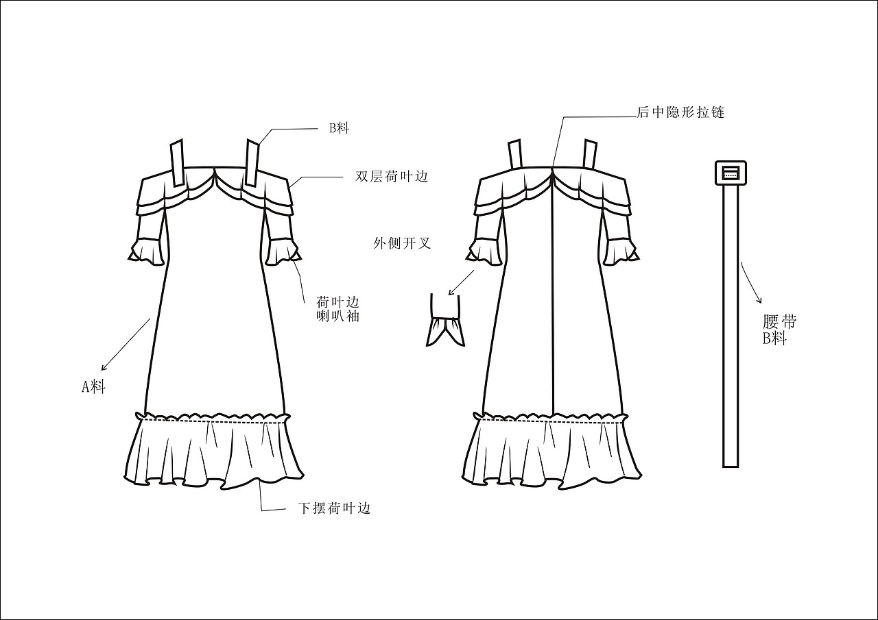 连衣裙款式图|服装|休闲/流行服饰|耳东clover_原创作品-站酷zcool