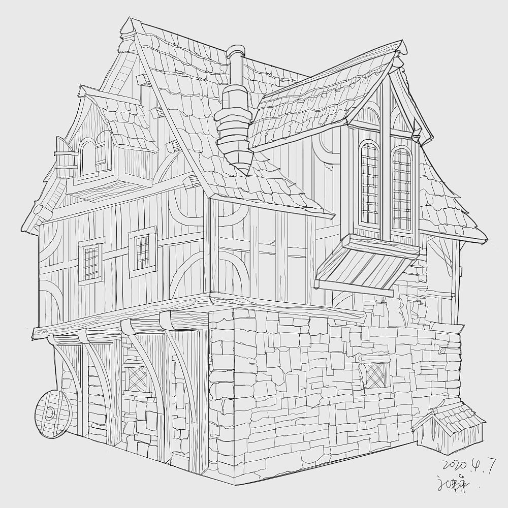 2020-04_场景单体建筑线稿练习