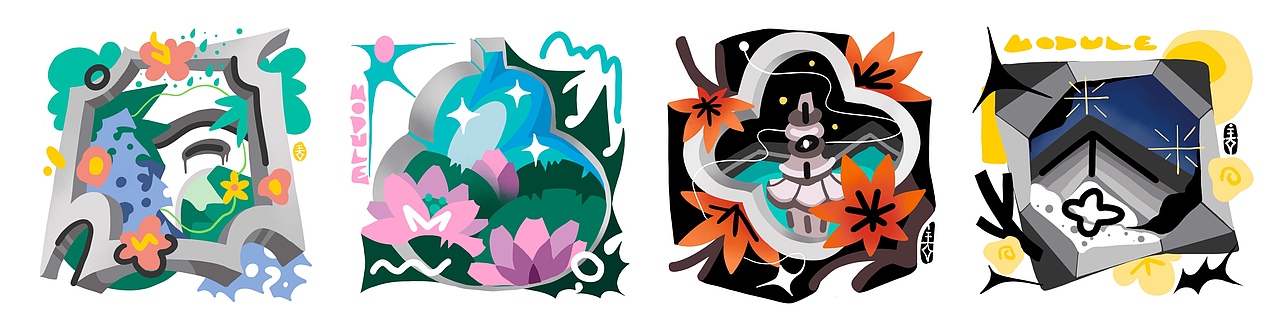 [四季の窗 ] 半抽象插画/墙面涂鸦（图ZMjU5MzUxMTQ4） - 艺术插画 - 站酷设计师奥兹梦游中原创素材 - 站酷ZCOOL