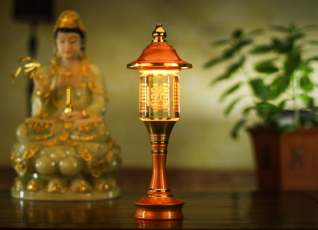 佛字供灯场景拍摄 供具单色背景摄影