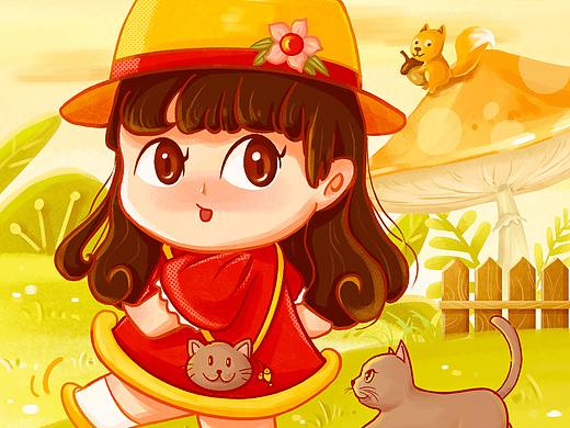 儿童插画 头像 肌理插画【女孩和猫的历险】