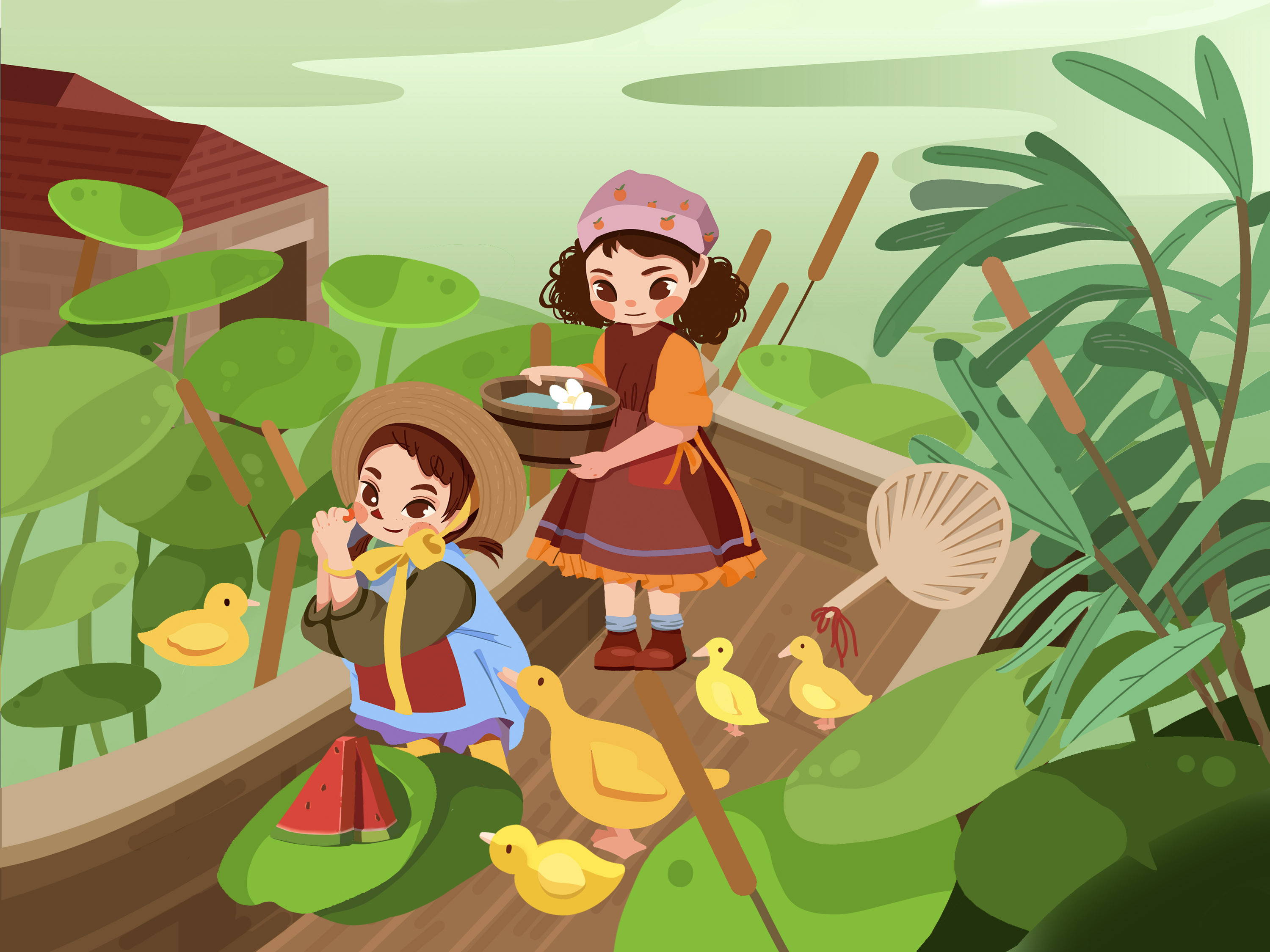 一起乘船吃西瓜叭|插画|儿童插画|牙签牙签 - 原创作品 - 站酷 (zcool