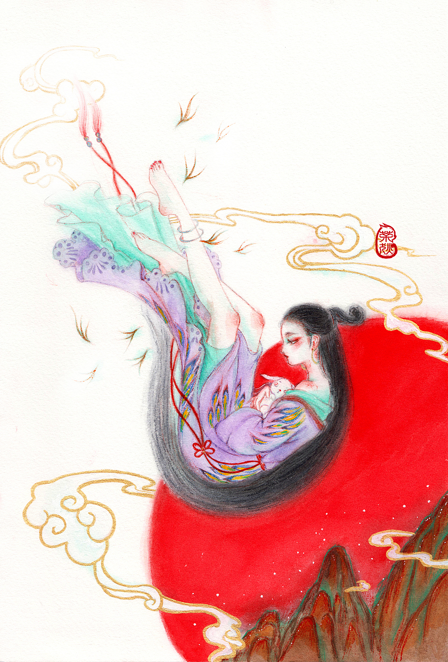 茶狄手绘插画-嫦娥