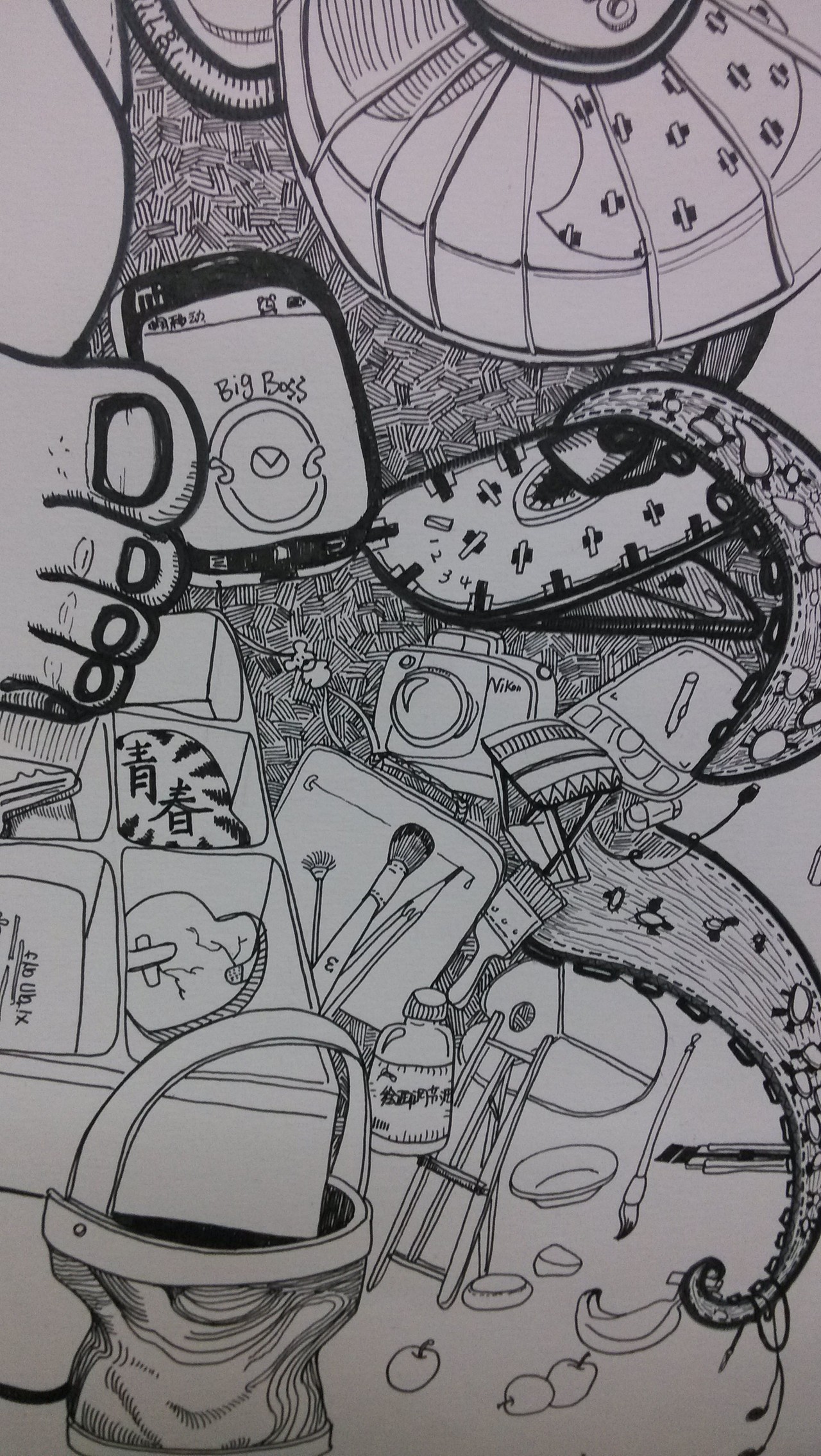 黑白招贴插画校园生活