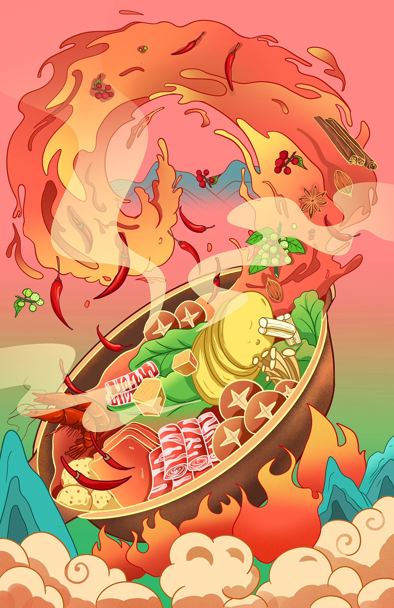 火锅底料包装插画