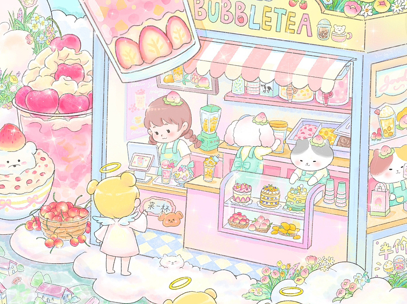 治愈系插画|云端的奶茶店