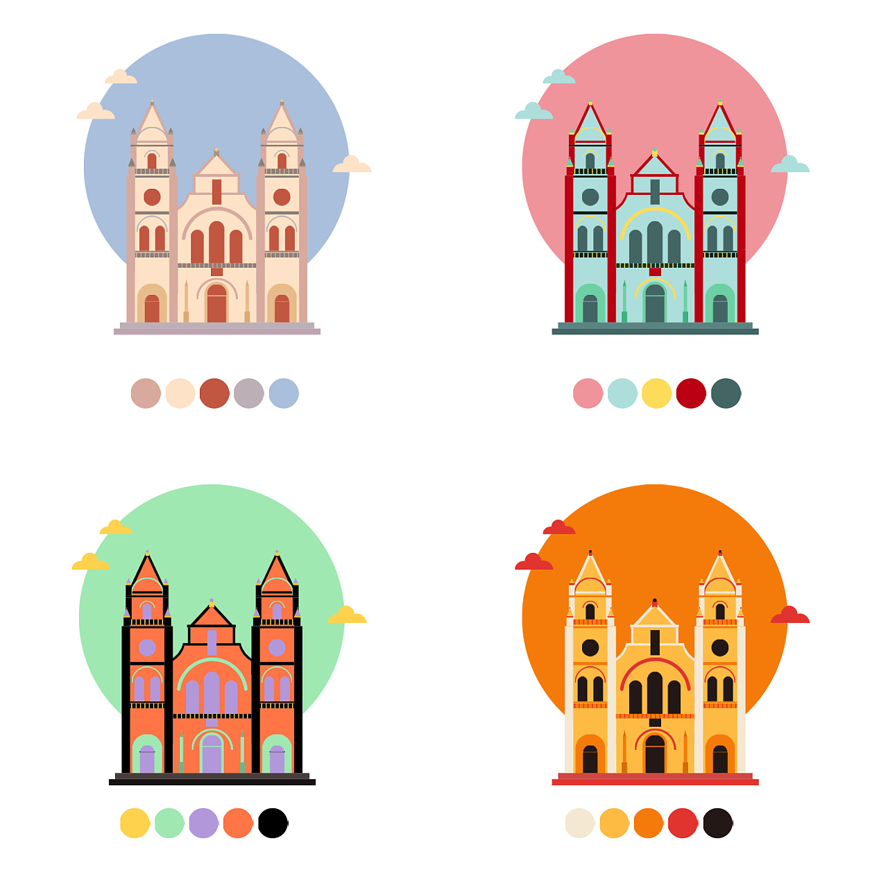 插画建筑配色