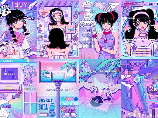蒸汽波复古美少女系列插画《 V C R 》