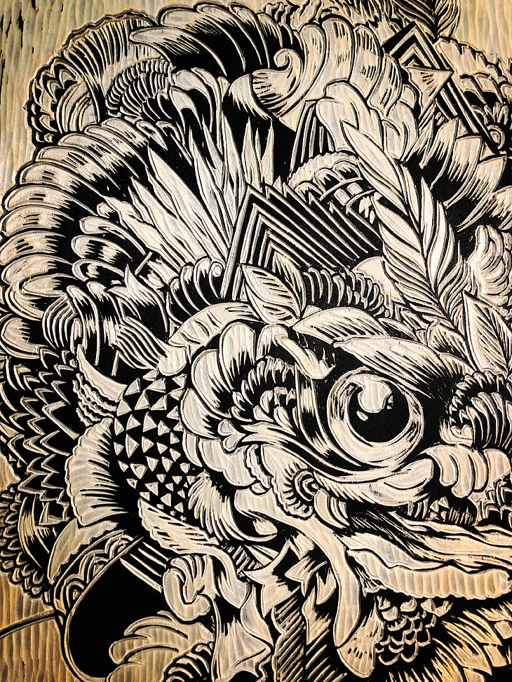 纯手工黑白木刻版画鹰