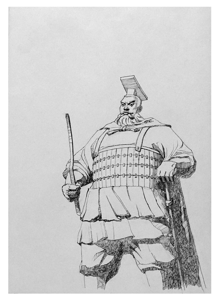 手绘赵武灵王雕像