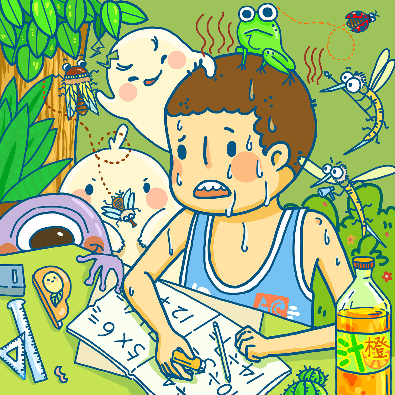 夏日暑假生活卡通插画图片-千库网