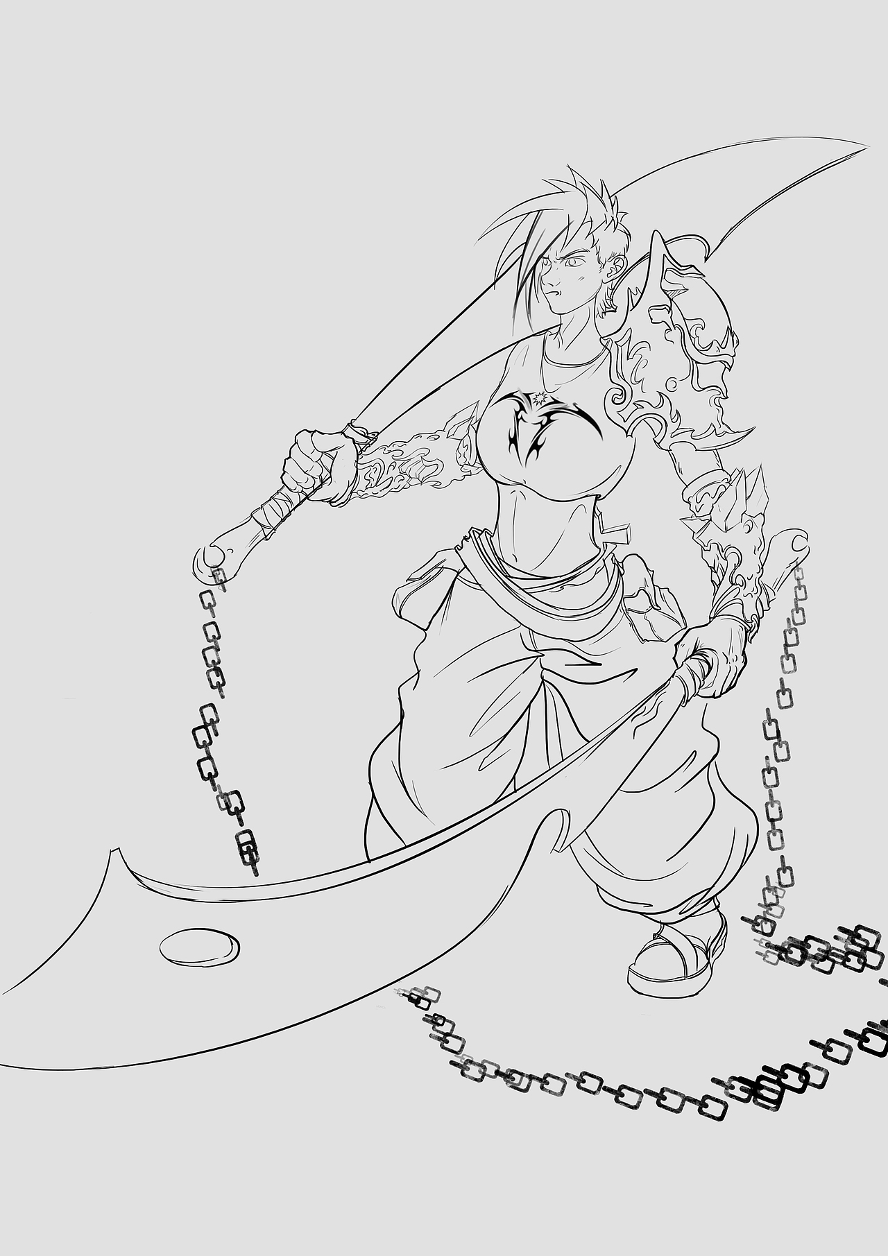 第一次发作品，手绘了些角色还有武器，    画一半就不知道怎么画了   也画不下去了的感觉。。。。 