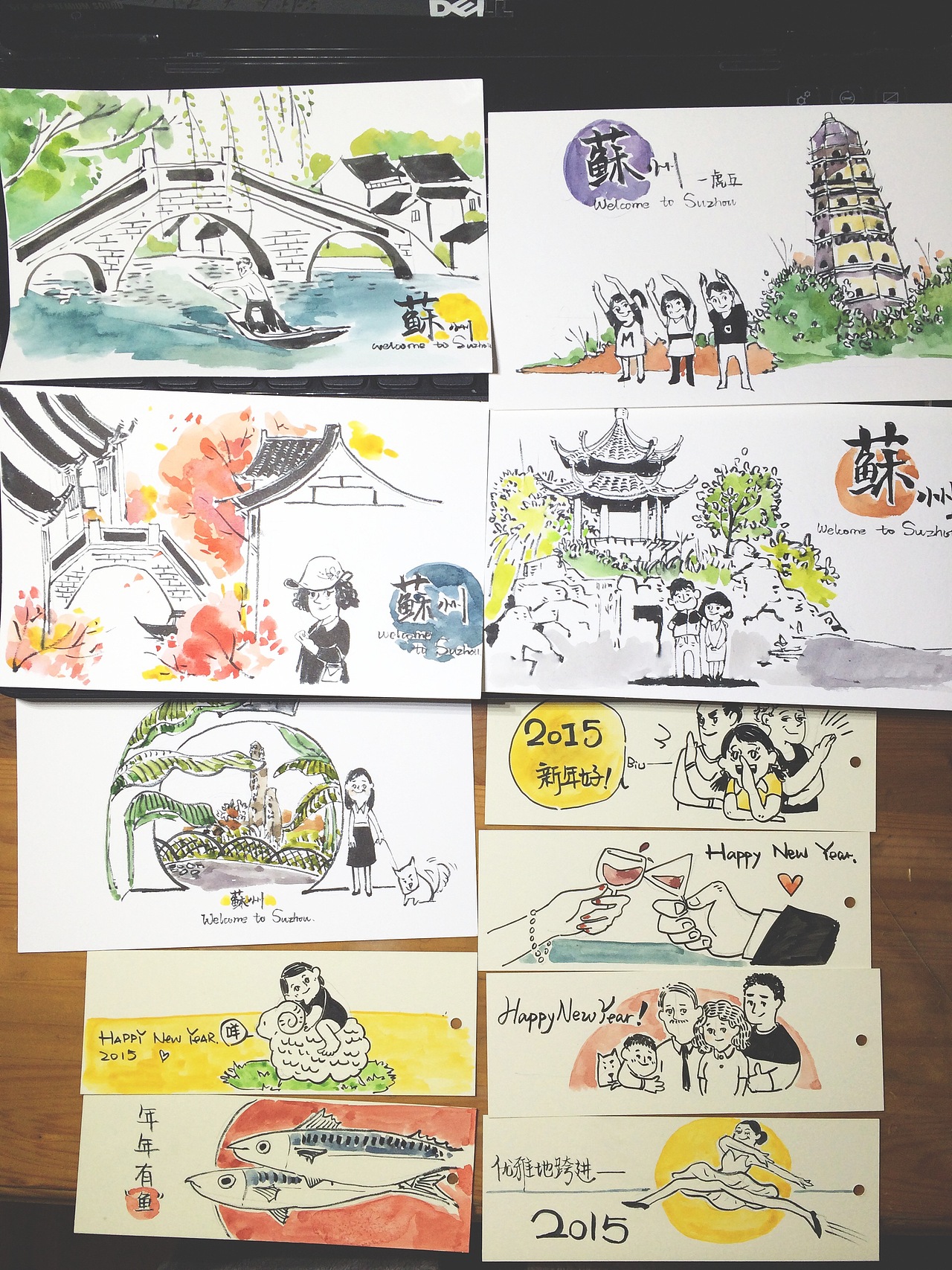 商业插画美食插画水彩手绘美食主题的手绘明信片