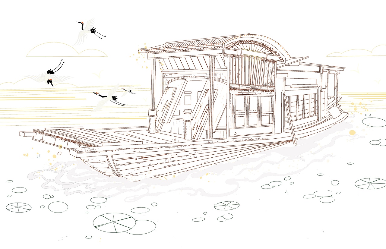 浙江嘉兴南湖红船 红色文化插画设计