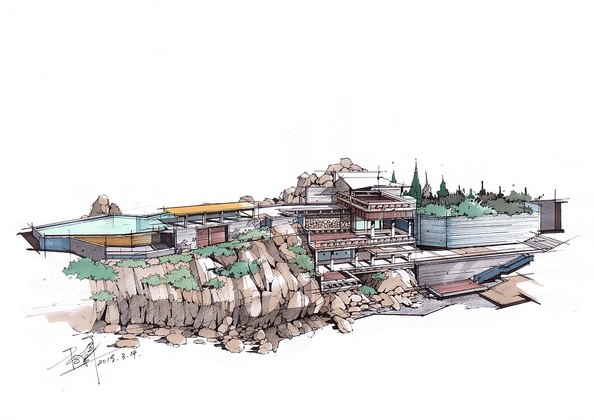 杜健建筑手绘作品(卓越手绘)