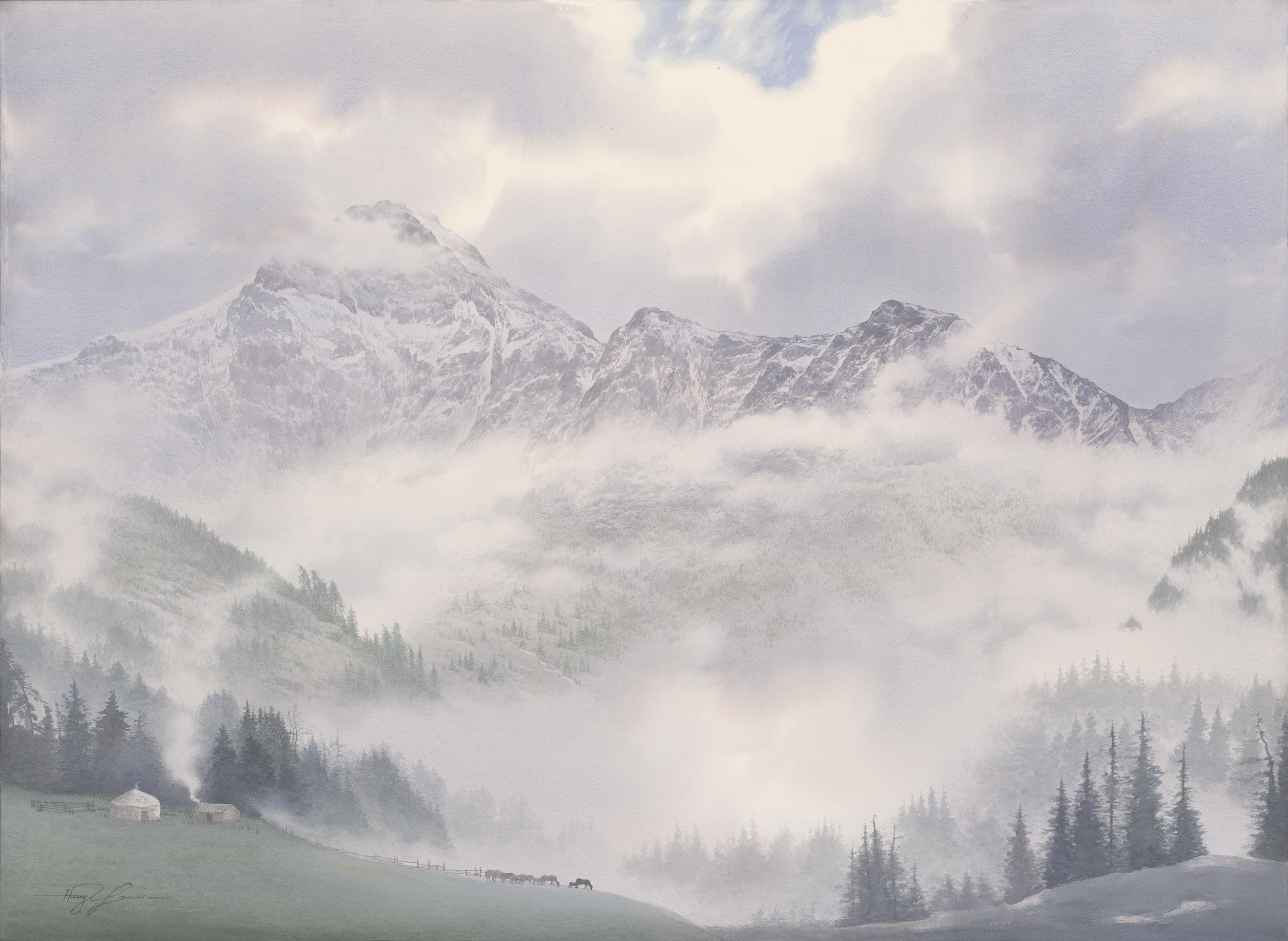 大雪时节美丽的户外雪景手绘插画图片-千库网